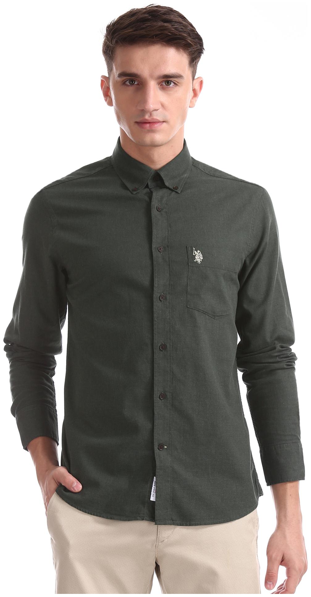

U S Polo Assn Men Green Solid Regular Fit Casual Shirt