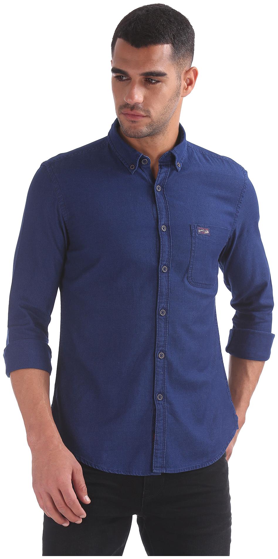 

U S Polo Assn Men Blue Faded Slim Fit Casual Shirt