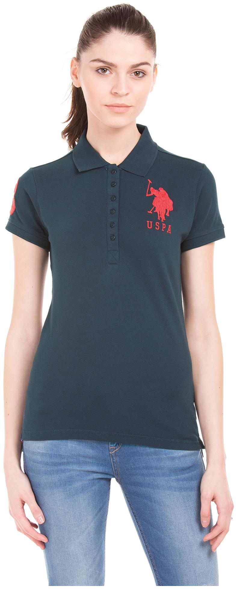 

U S Polo Assn Women Blue Regular fit Polo neck Cotton T shirt