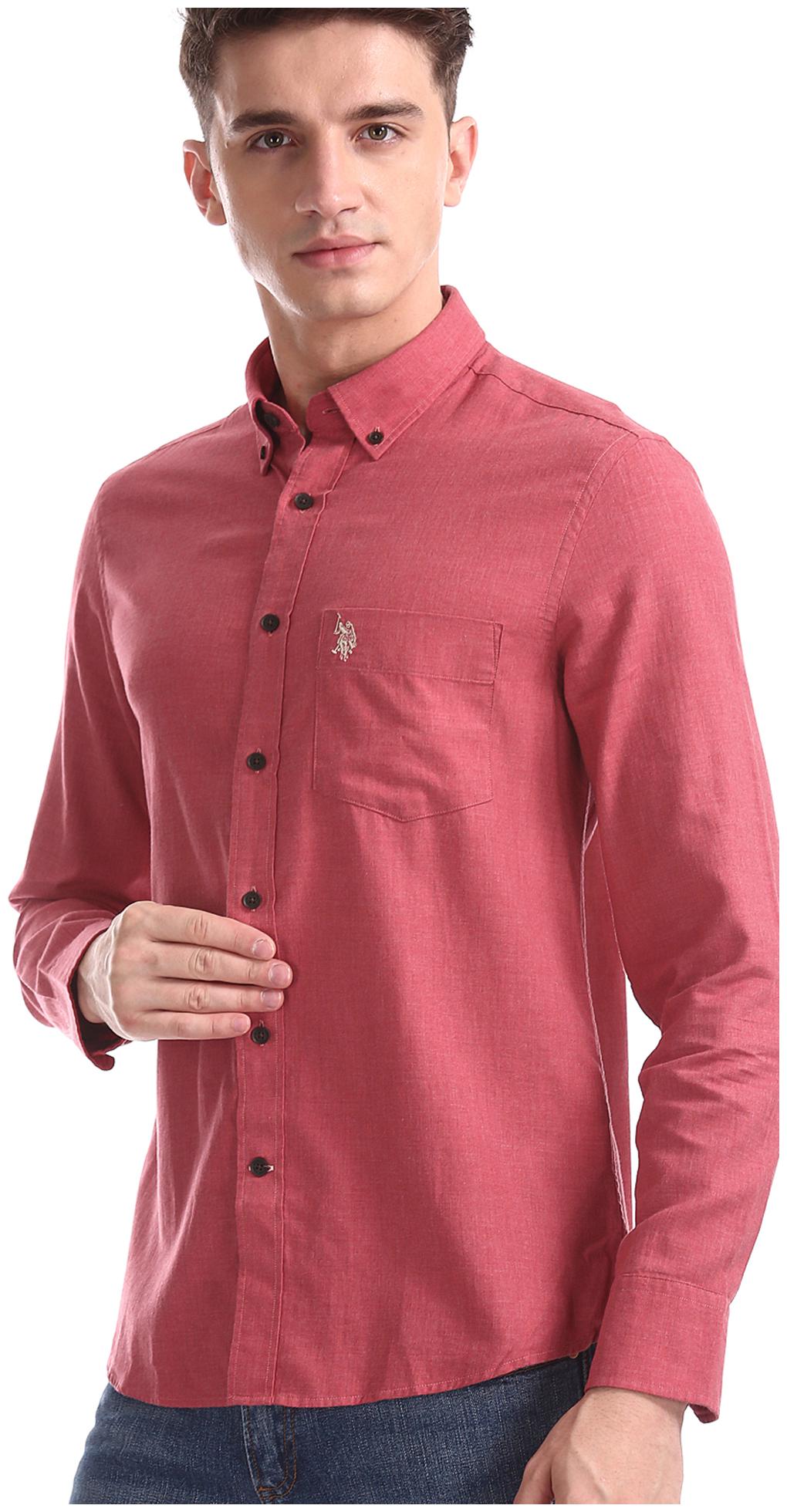 

U S Polo Assn Men Red Solid Regular Fit Casual Shirt