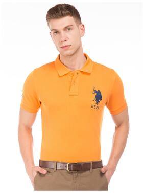 U S Polo Assn Men Regular Fit Polo Neck Solid T Shirt Orange U S Polo Assn Men Regular Fit Polo Neck Solid T Shirt Orange
