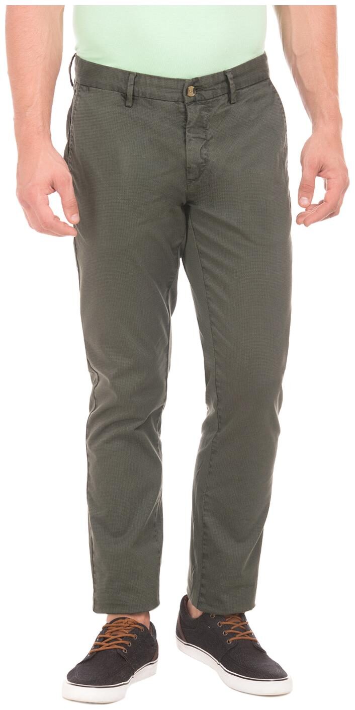 

U S Polo Assn Men Green Solid Slim fit Regular trousers