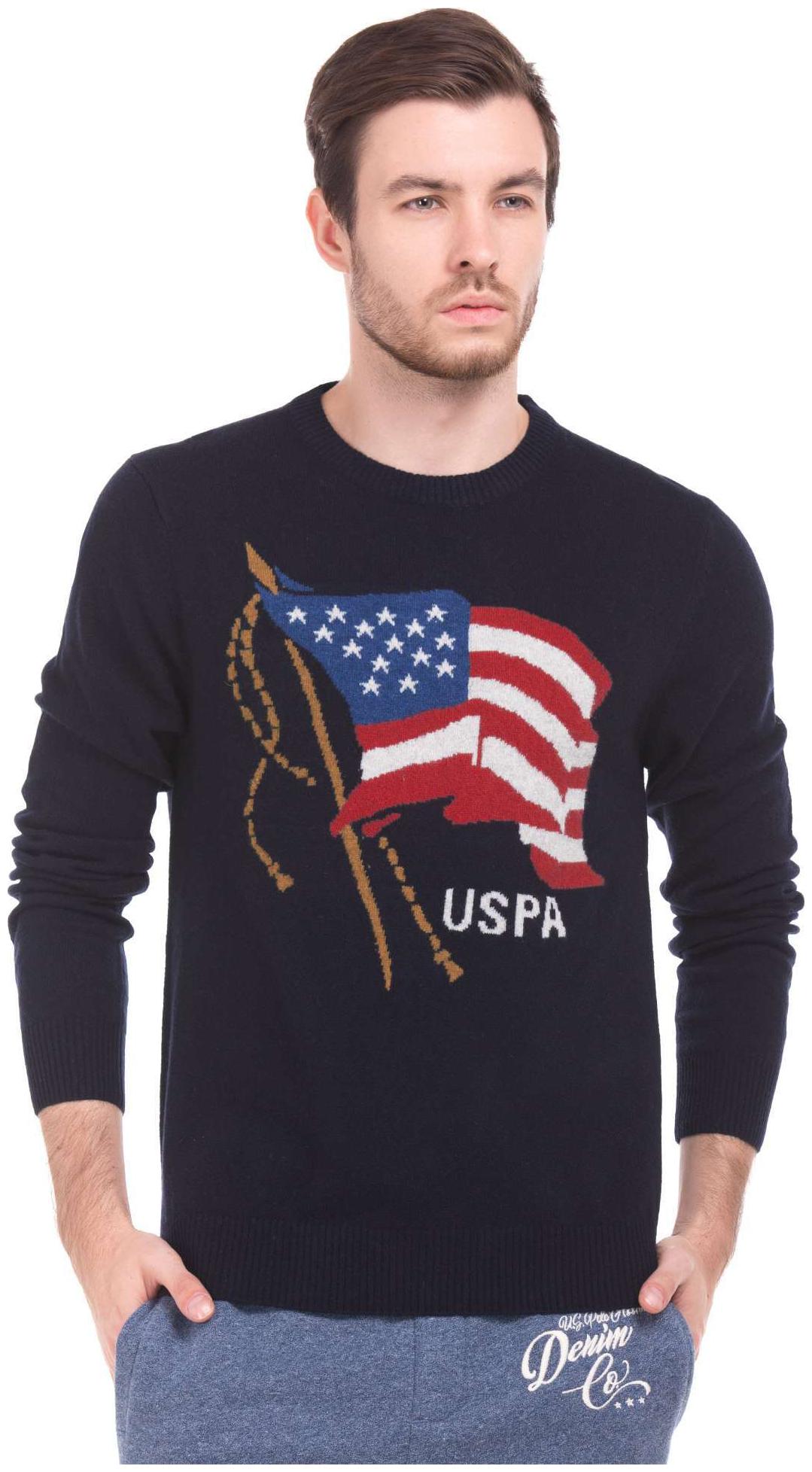 

U S Polo Assn Denim Co Blue Wool Muscle Fit Round Neck Sweater