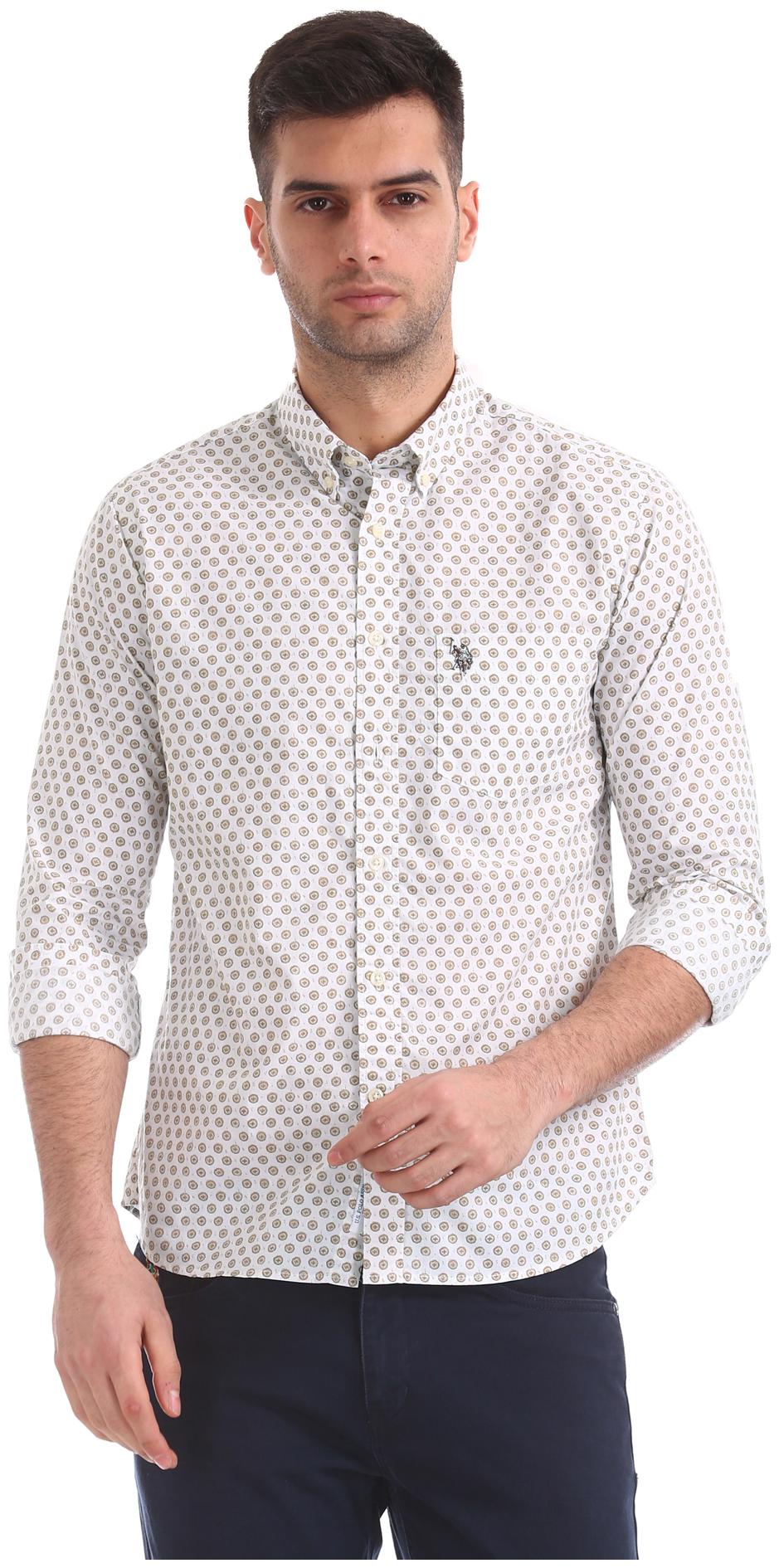 

U S Polo Assn Men White Printed Regular Fit Casual Shirt