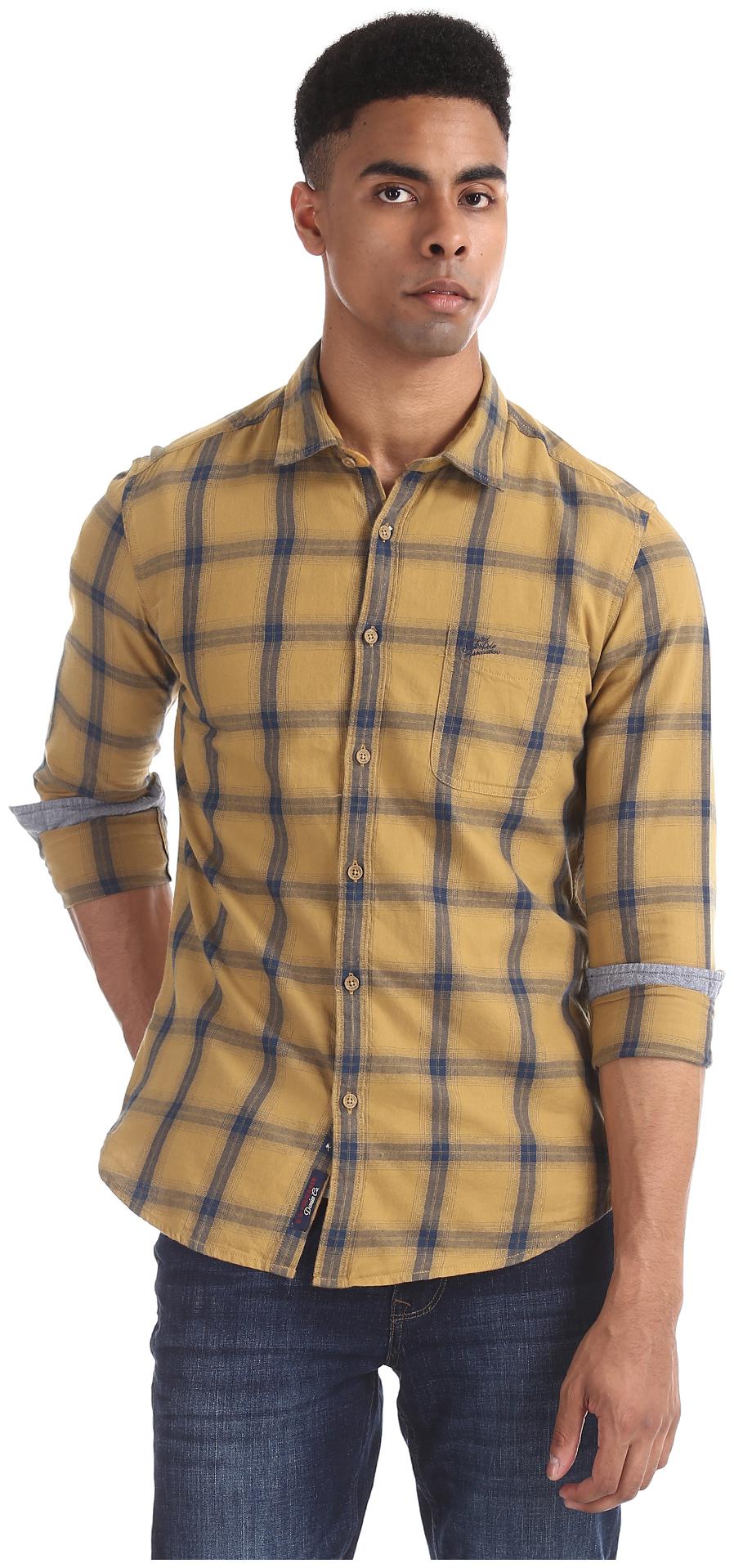 

U S Polo Assn Men Yellow Checked Slim Fit Casual Shirt