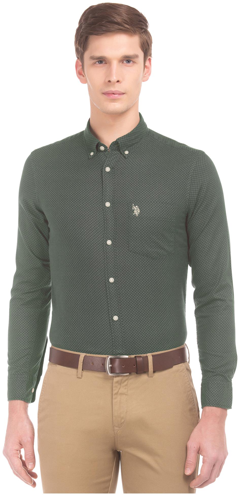 

U S Polo Assn Men Green Printed Regular Fit Casual Shirt
