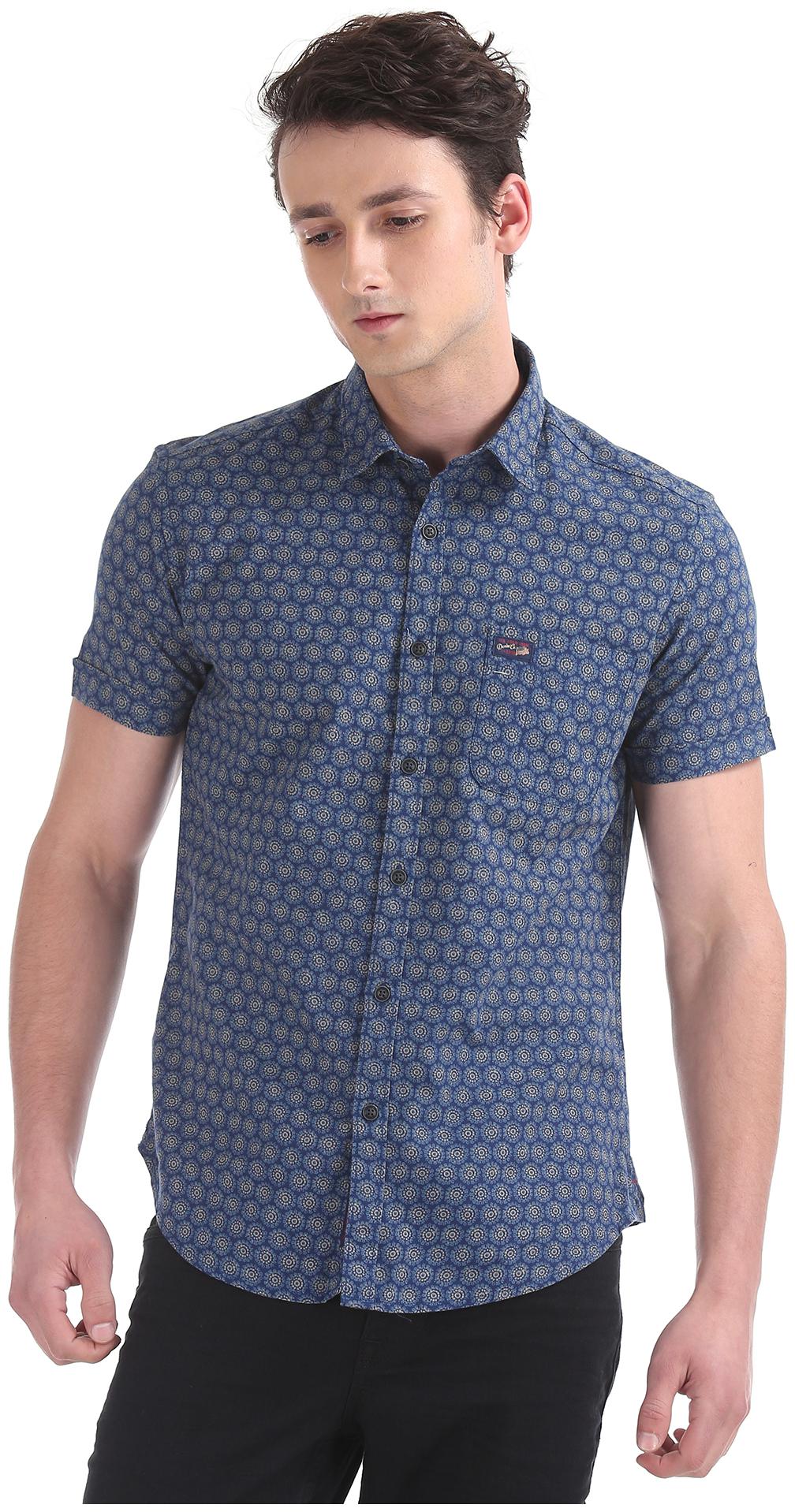 

U S Polo Assn Men Blue Printed Slim Fit Casual Shirt