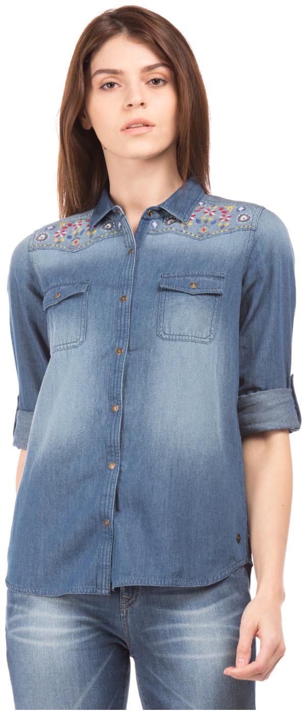 

U S Polo Assn Women Blue Solid Regular Fit Shirt