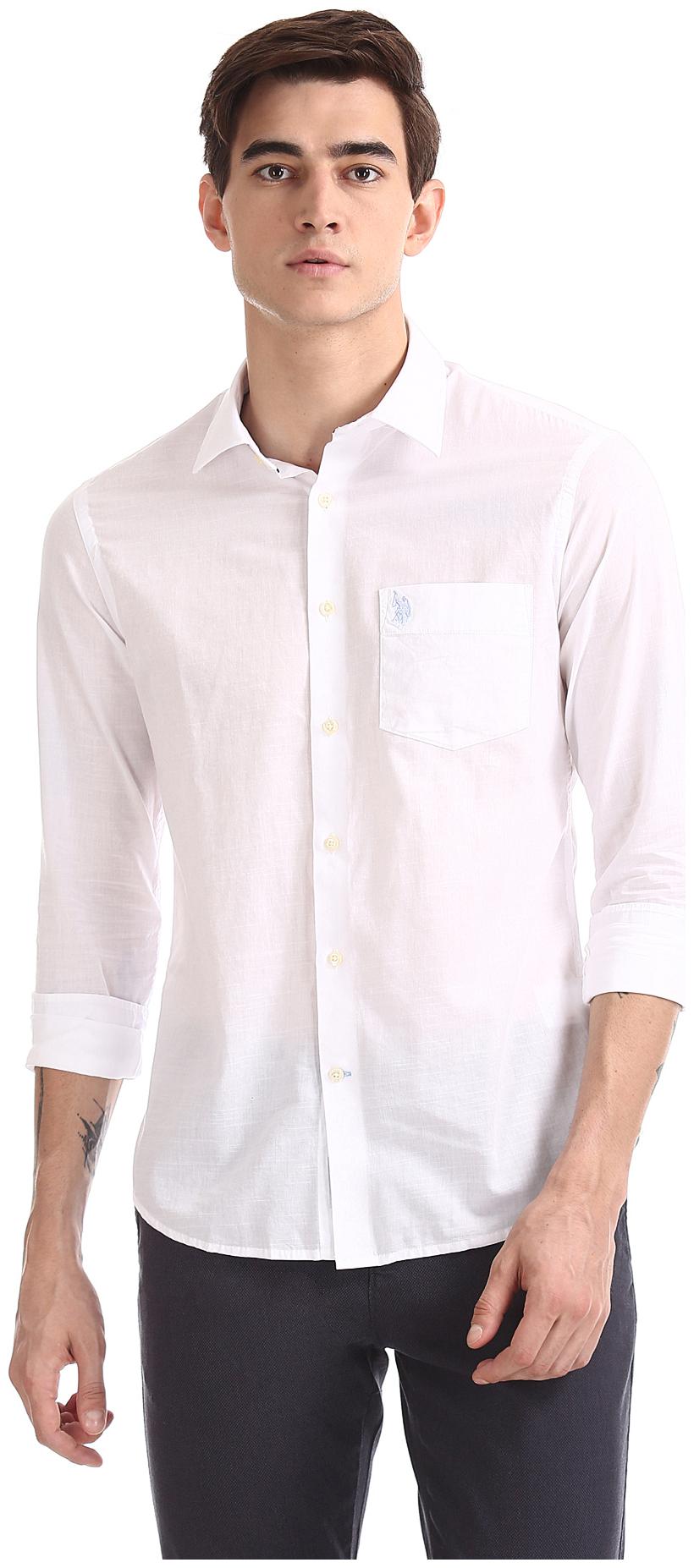 

U S Polo Assn Men White Solid Regular Fit Casual Shirt