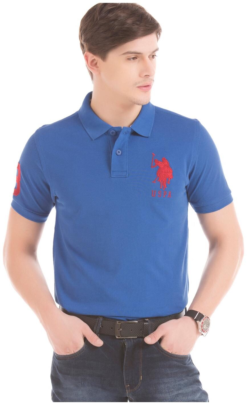 

U S Polo Assn Men Blue Slim fit Cotton Polo collar T-Shirt - Pack Of 1