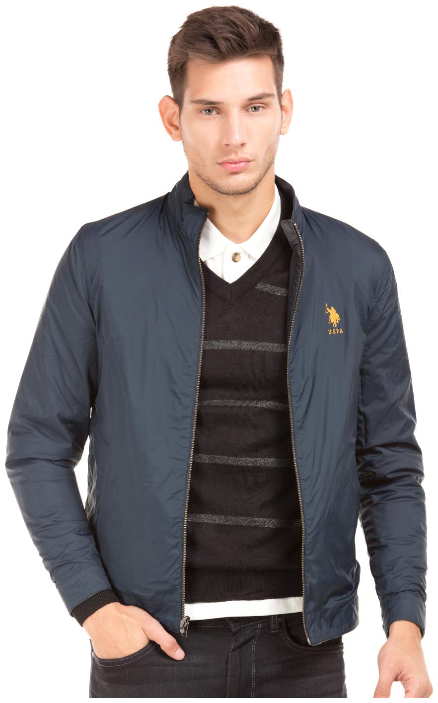 

U S Polo Assn Men Blue Solid Leather jacket