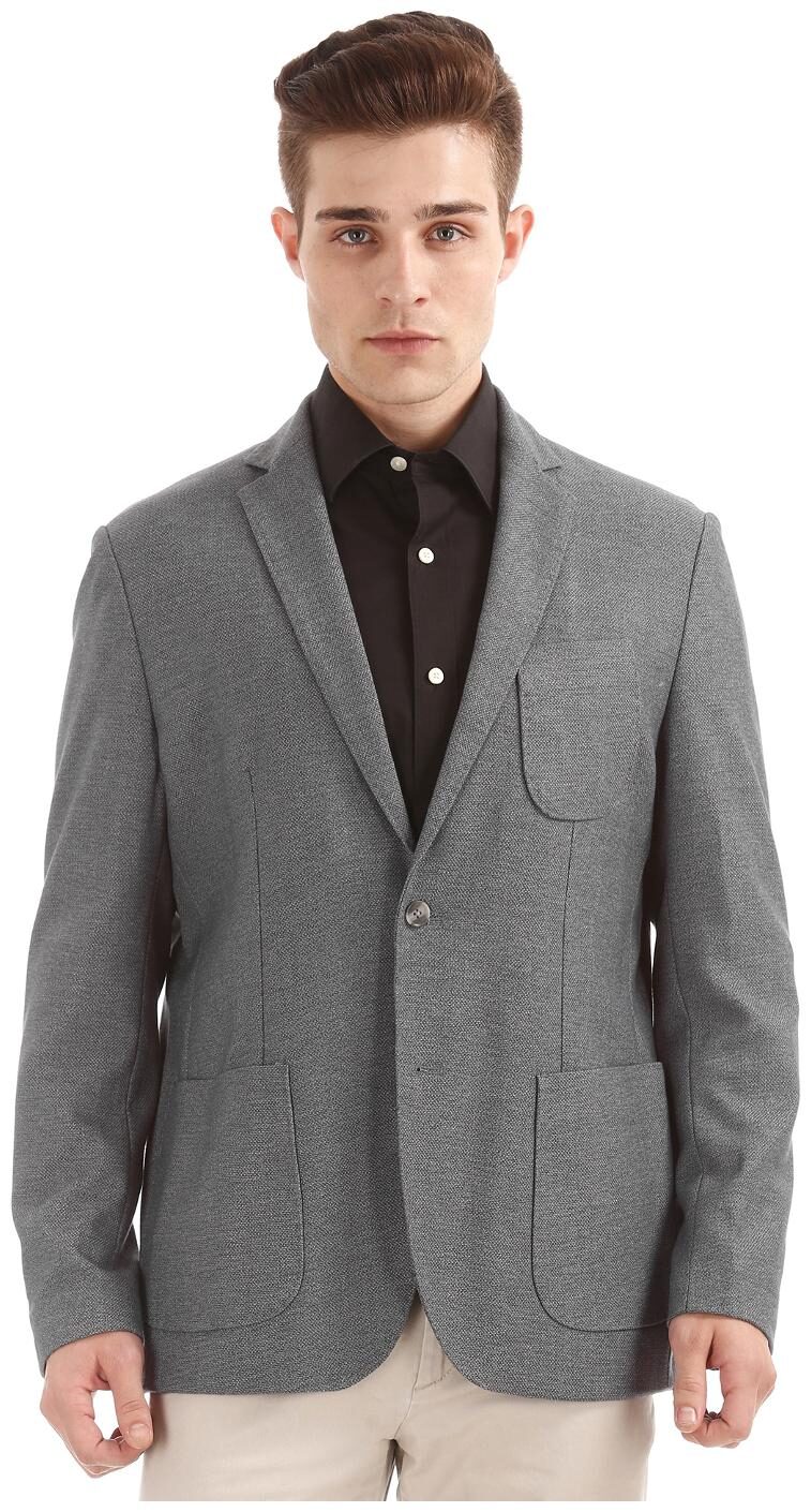 

U S Polo Assn Grey Polyester Slim Fit Patterned Blazer