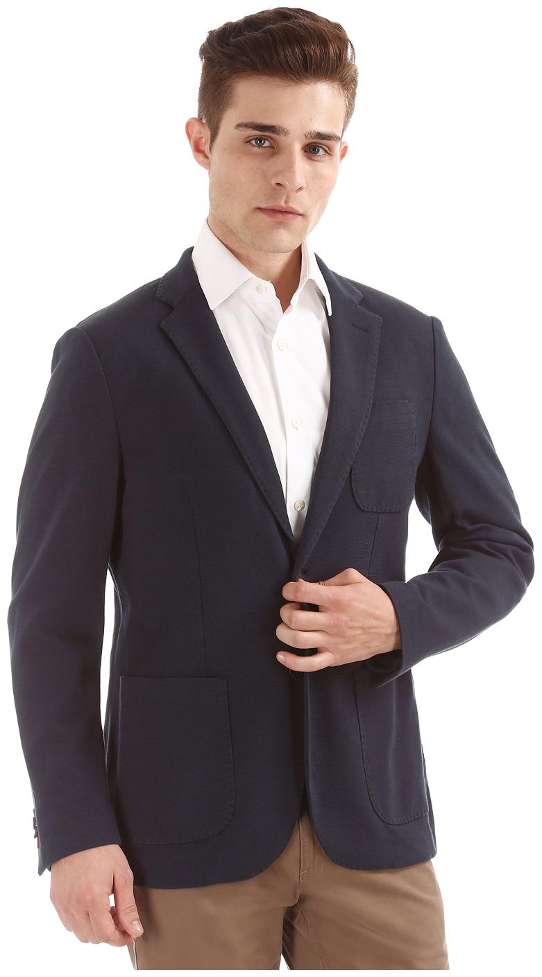 

U S Polo Assn Blue Cotton Single Breasted Slim Fit Blazer