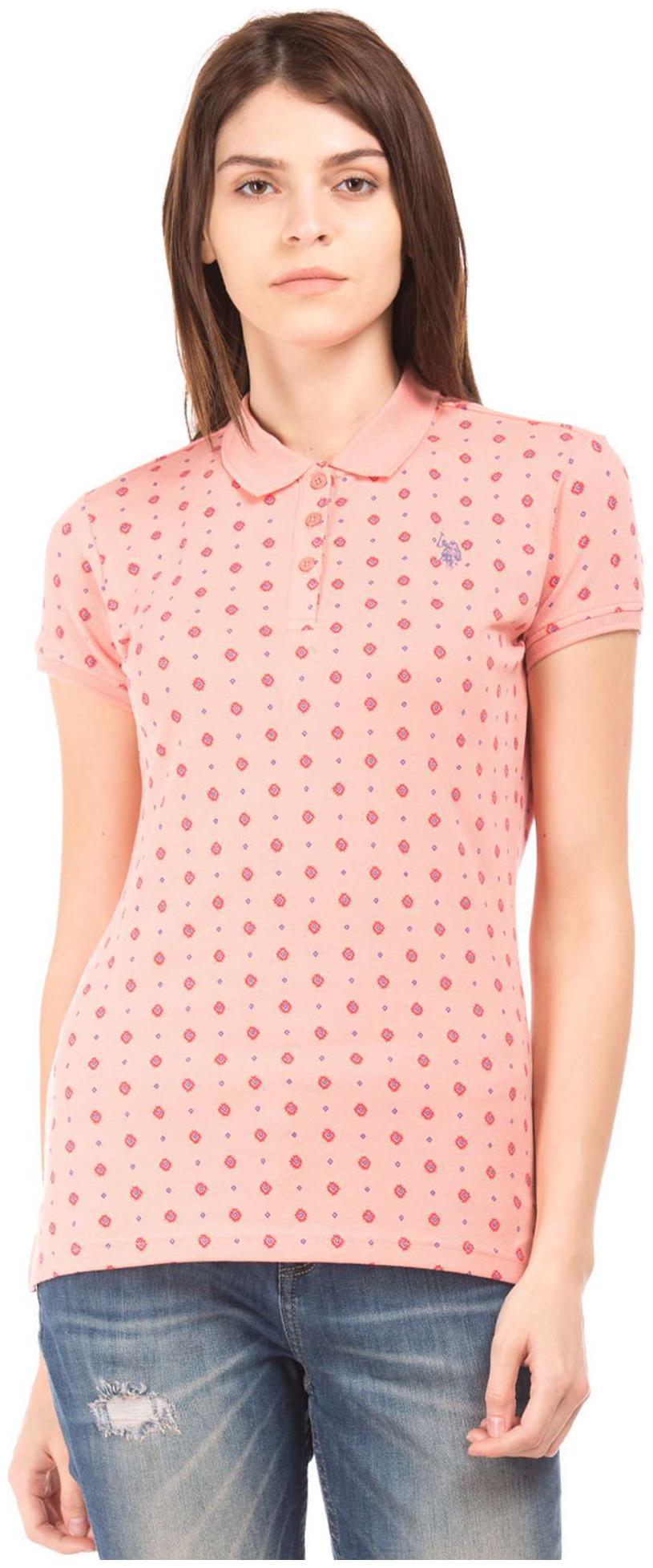 

U S Polo Assn Women Pink Regular fit Polo neck Cotton Tank top