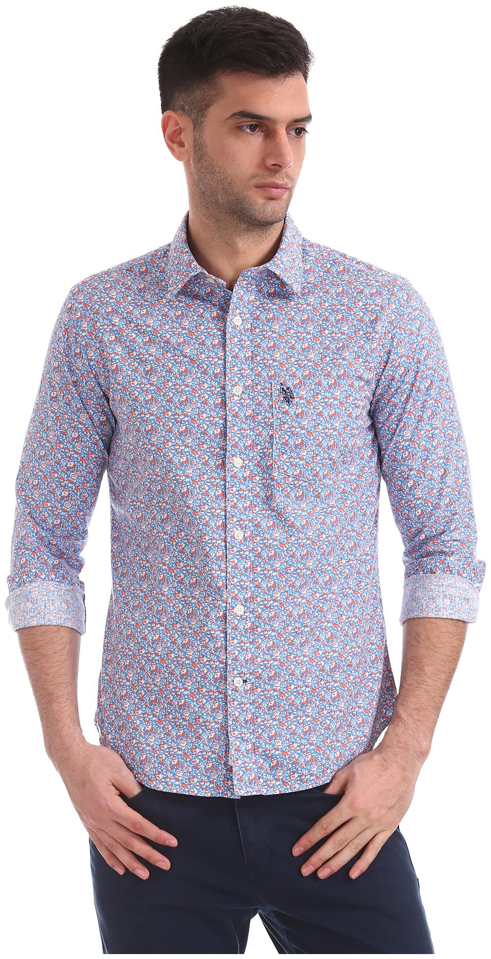 

U S Polo Assn Men Blue Printed Regular Fit Casual Shirt