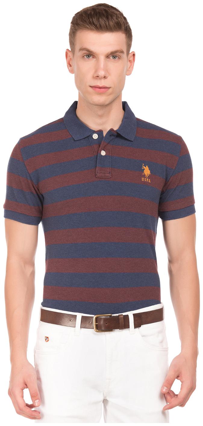 

U S Polo Assn Men Blue Slim fit Cotton Polo collar T-Shirt - Pack Of 1