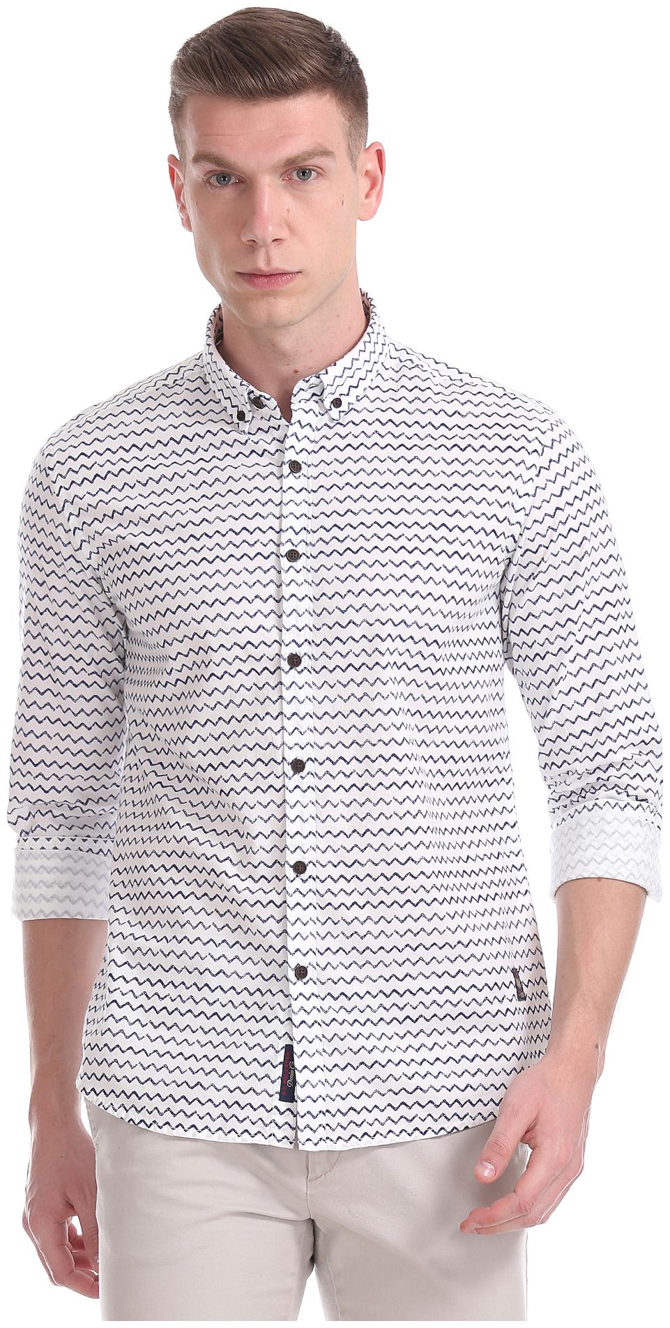 

U S Polo Assn Men White Horizontal Stripes Slim Fit Casual Shirt