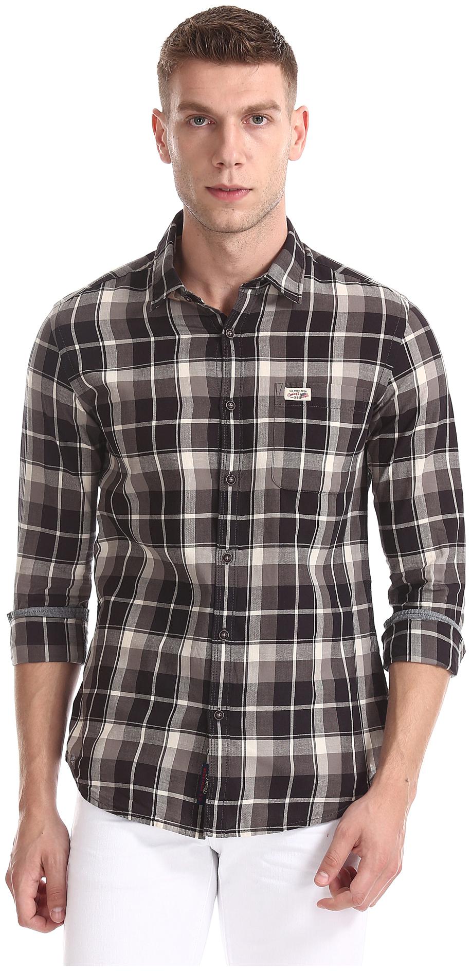 

U S Polo Assn Men Grey Checked Slim Fit Casual Shirt