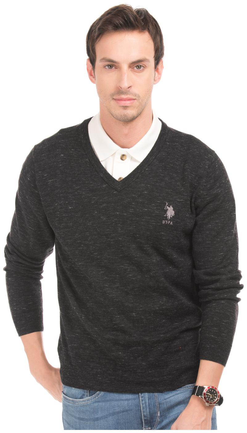 

U S Polo Assn Grey Cotton Space Dyed Slim Fit Sweater