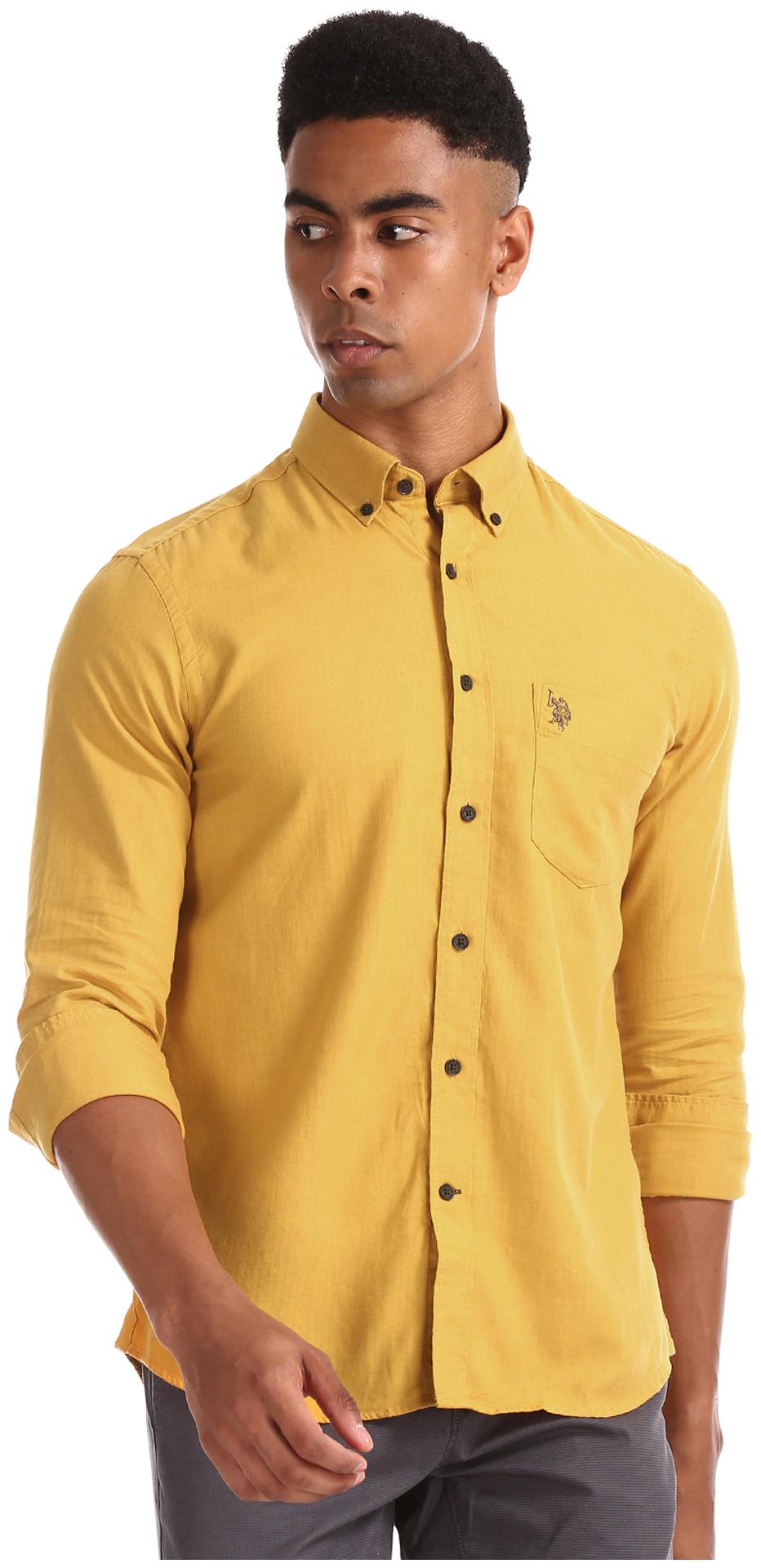 

U S Polo Assn Men Yellow Solid Regular Fit Casual Shirt