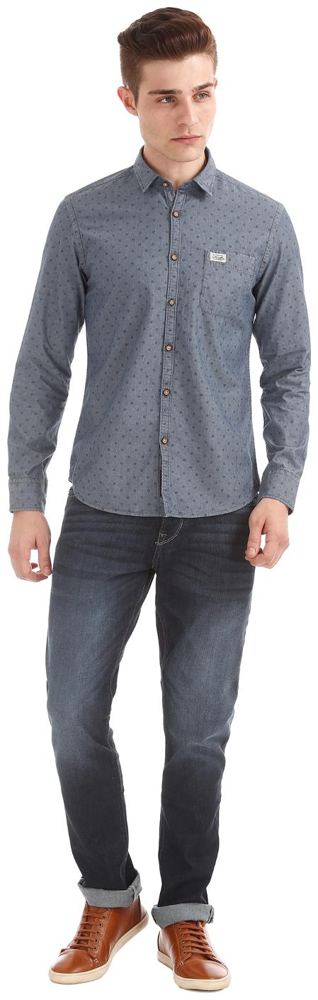 

U S Polo Assn Men Grey Polka Dots Slim Fit Casual Shirt