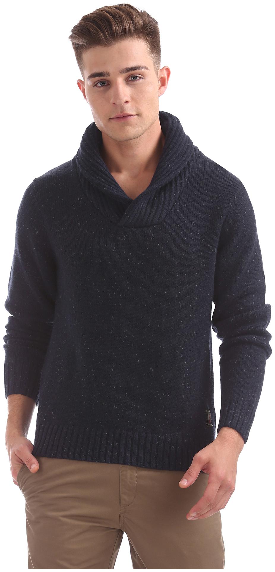 

U S Polo Assn Men Blue Shawl collar Pullover