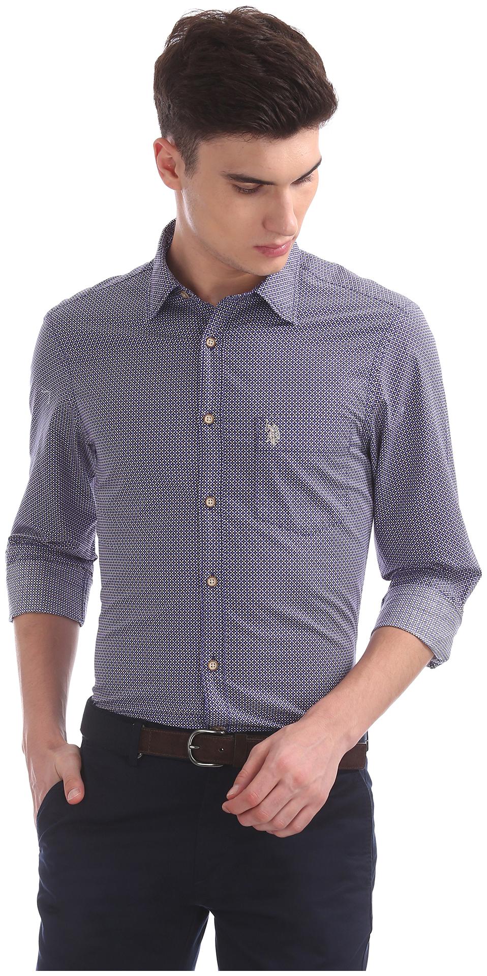 

U S Polo Assn Men Blue Printed Regular Fit Casual Shirt
