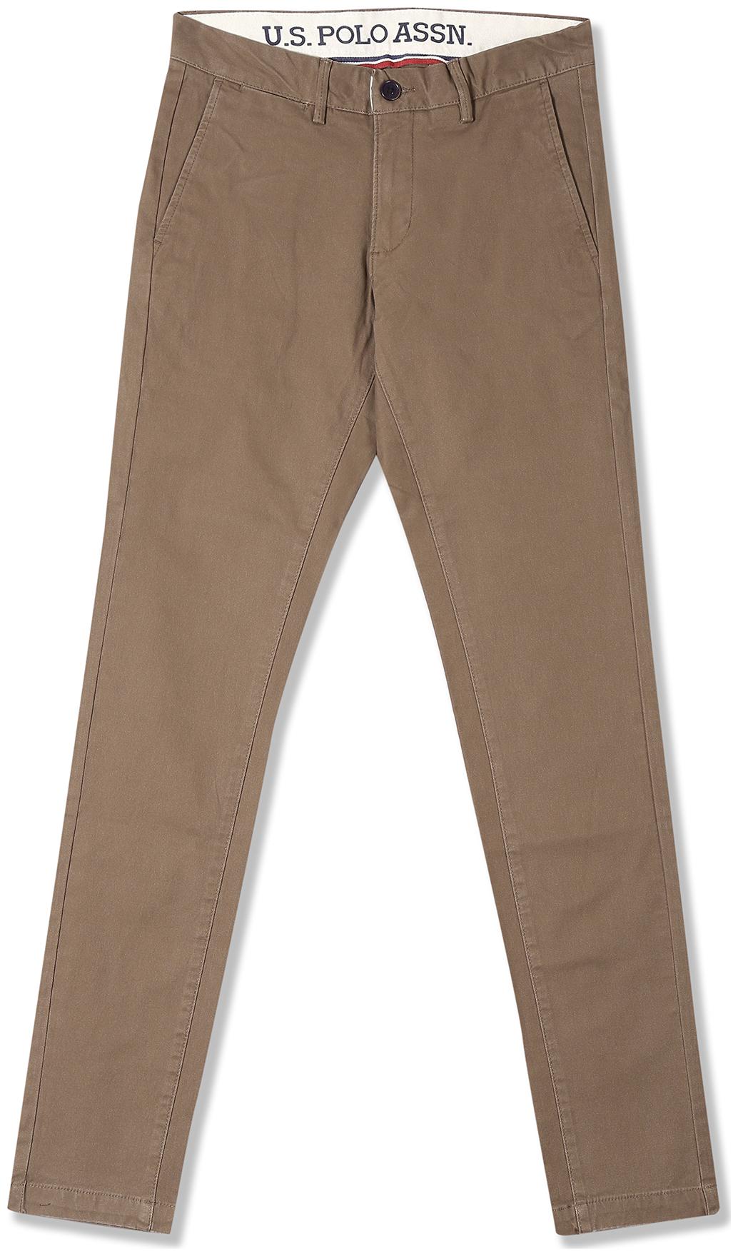 

U S Polo Assn Men Brown Solid Slim fit Regular trousers