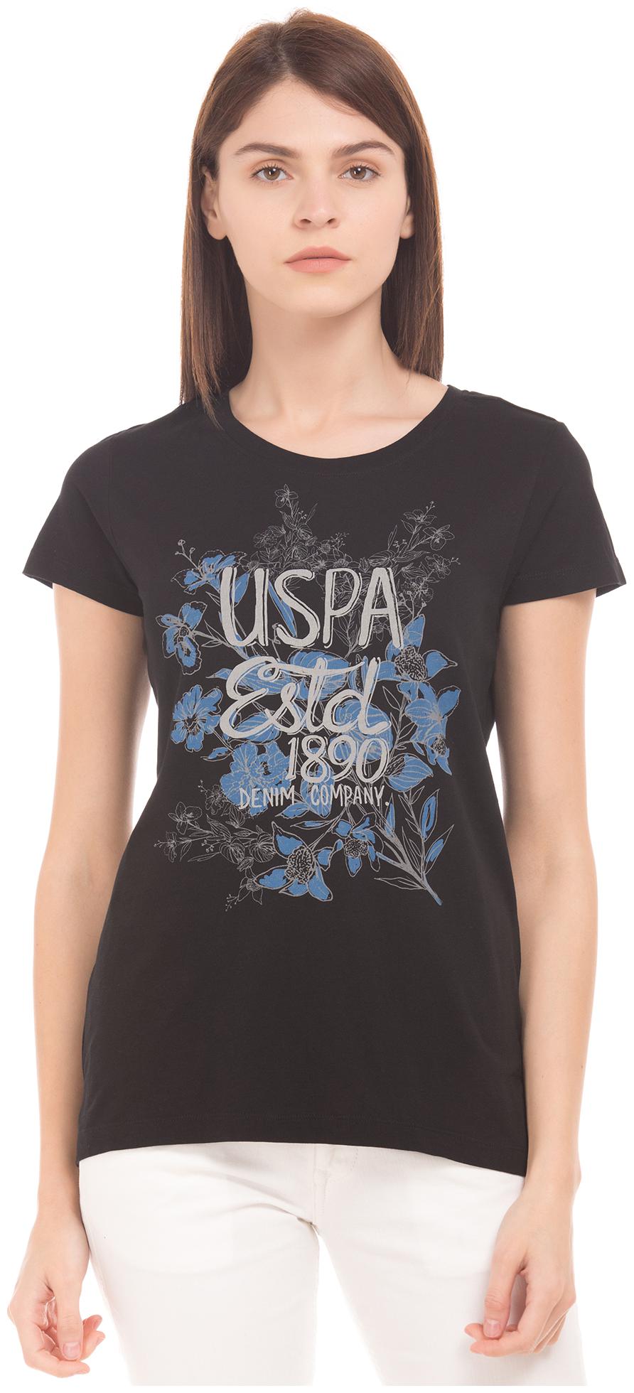 

U S Polo Assn Women Black Regular fit Round neck Cotton T shirt