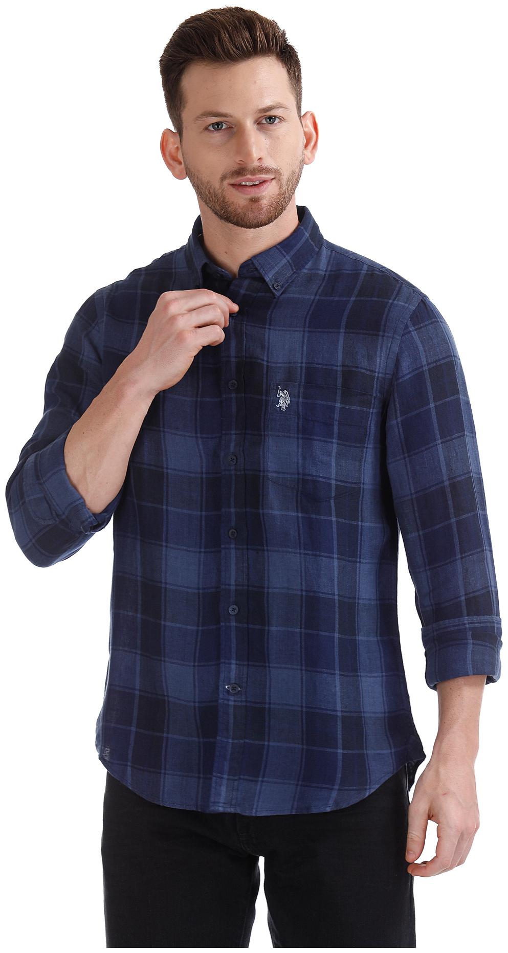 

U S Polo Assn Men Blue Checked Regular Fit Casual Shirt
