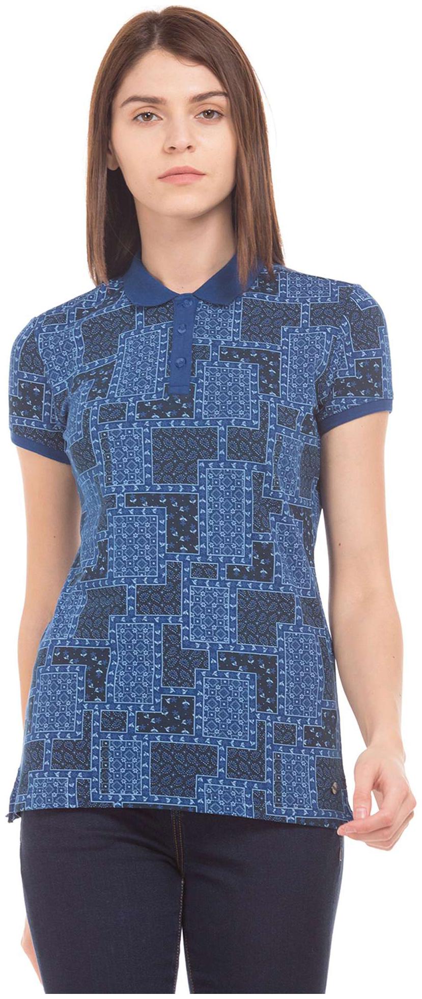 

U S Polo Assn Women Blue Regular fit Round neck Polyester T shirt