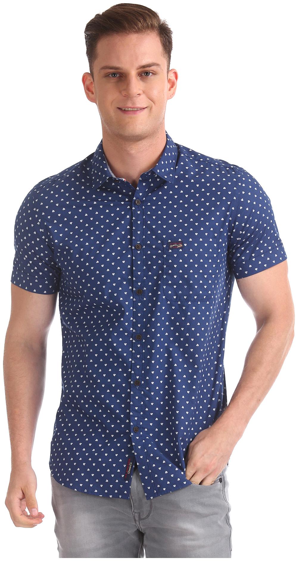 

U S Polo Assn Men Blue Printed Slim Fit Casual Shirt