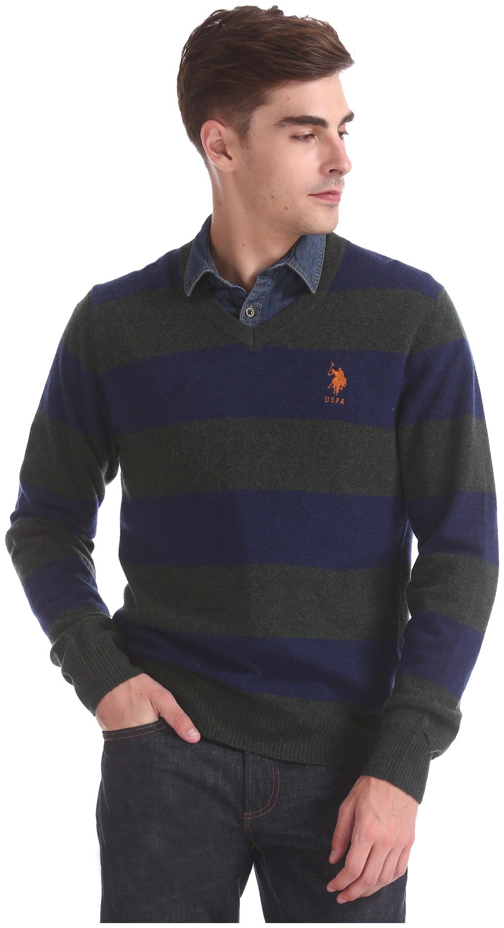 

U S Polo Assn Men Blue V neck Pullover