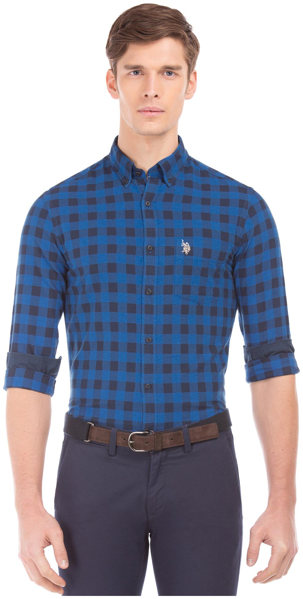 

U S Polo Assn Men Blue Checked Regular Fit Casual Shirt