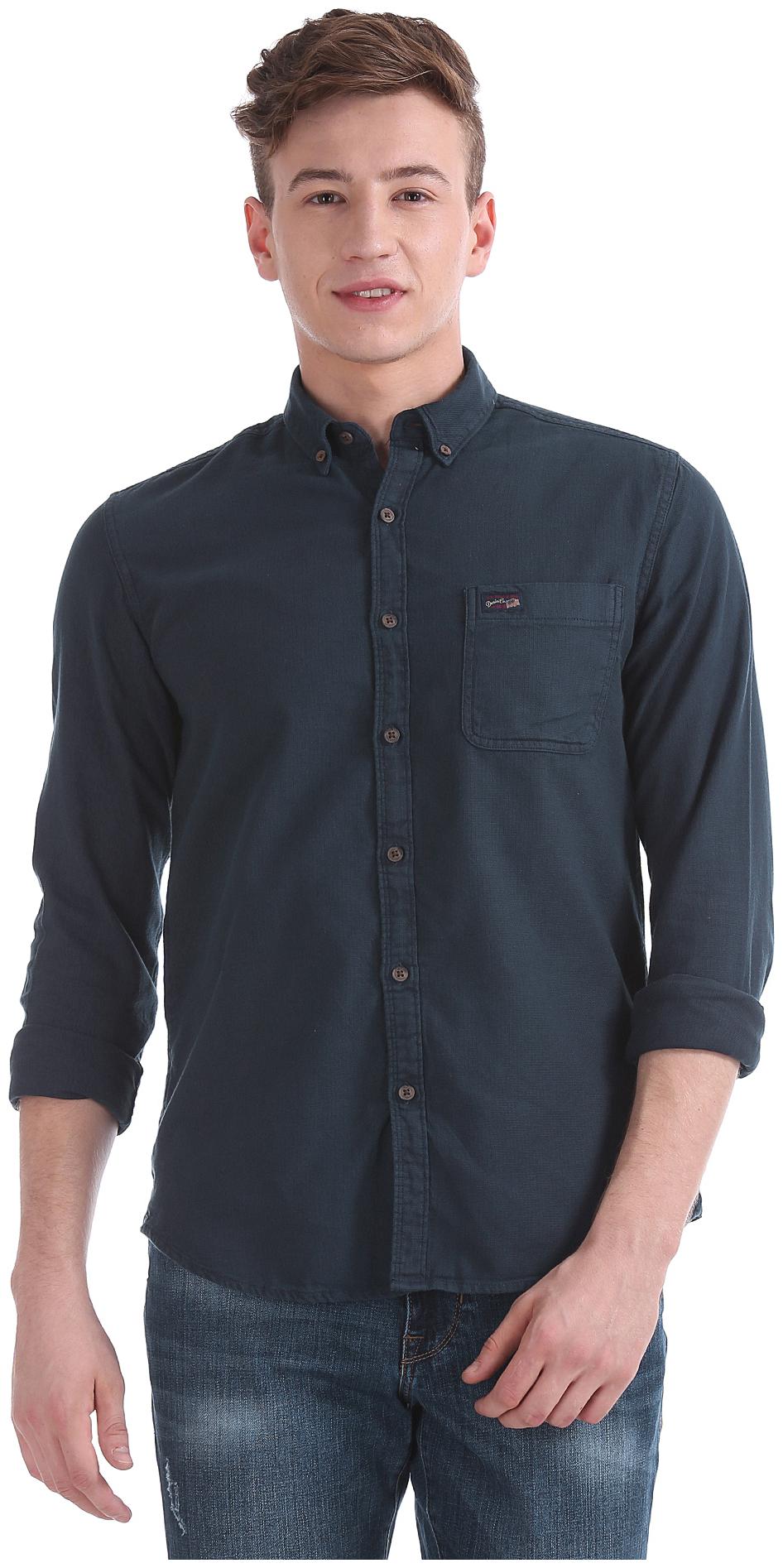 

U S Polo Assn Men Blue Pinstrips Slim Fit Casual Shirt