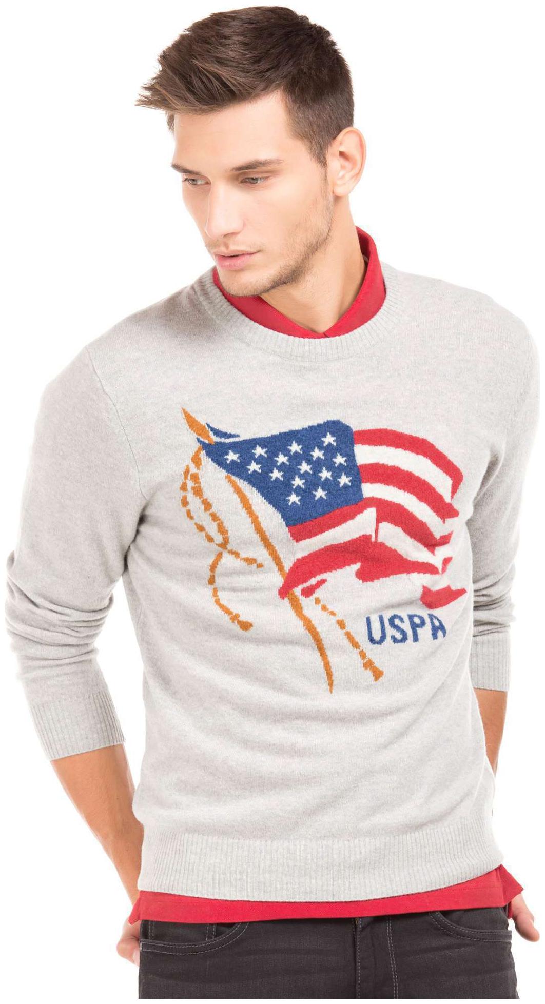 

U S Polo Assn Denim Co Grey Wool Patterned Muscle Fit Sweater