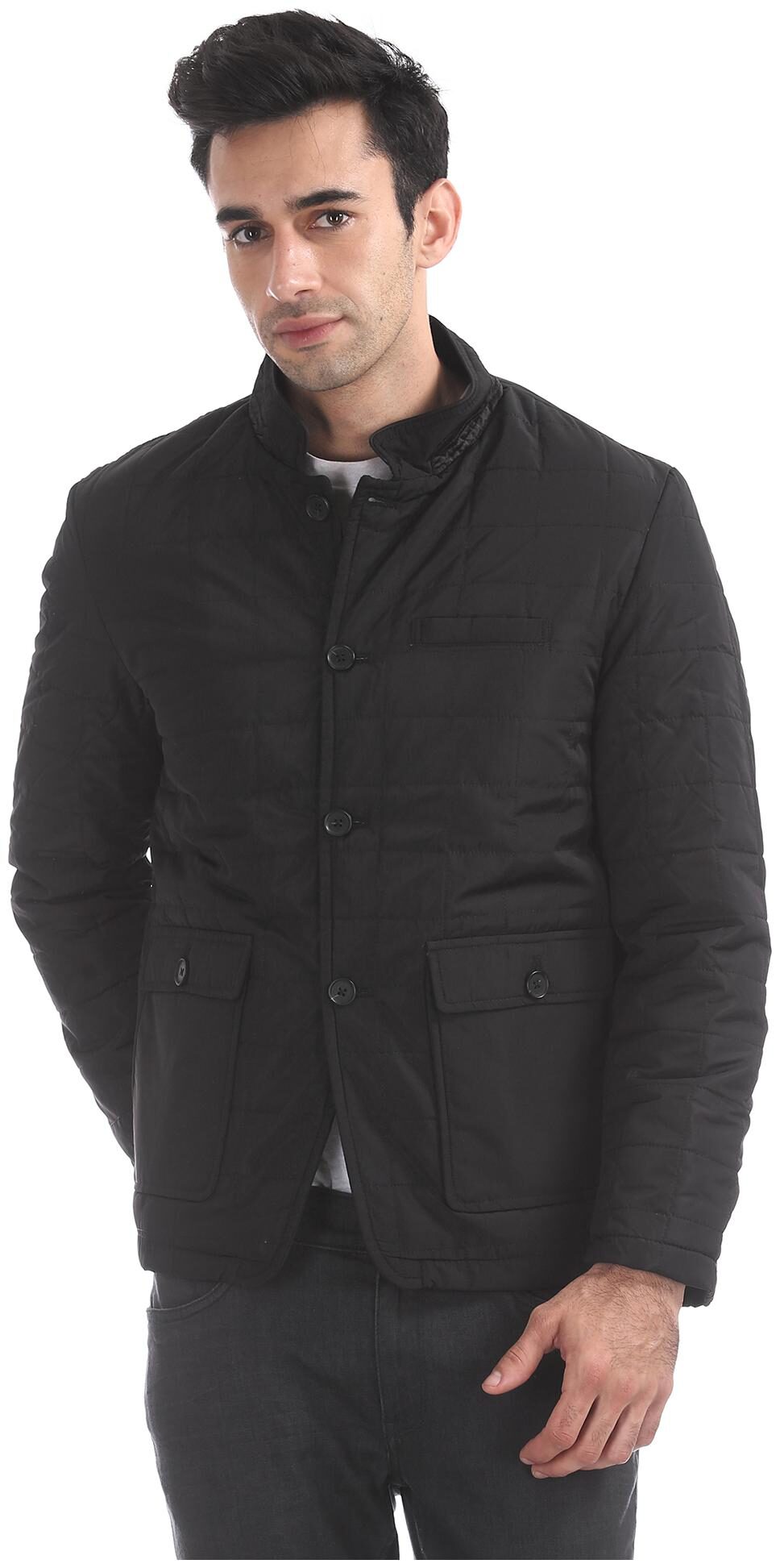 

U S Polo Assn Men Black Solid Quilted jacket
