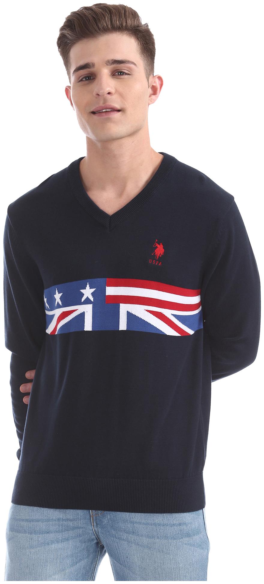

U S Polo Assn Men Blue V neck Pullover
