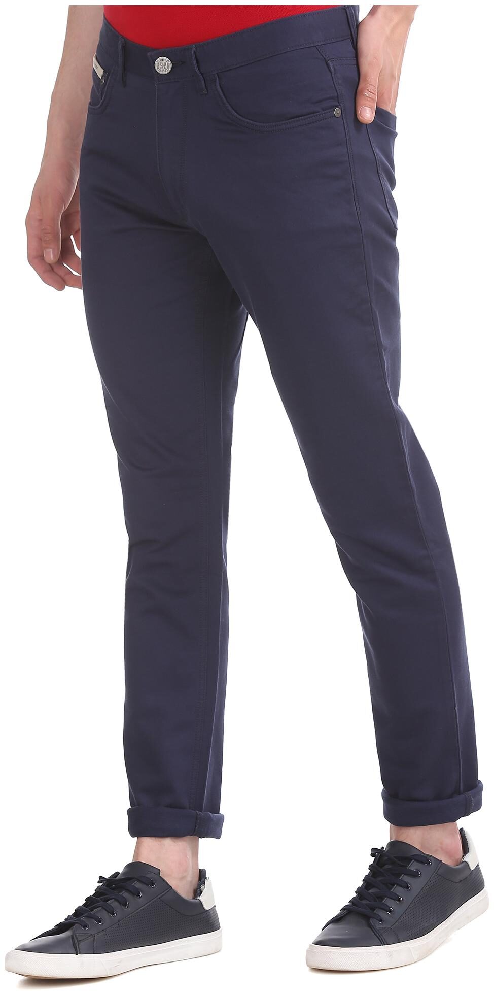 

U S Polo Assn Men Blue Solid Slim fit Regular trousers