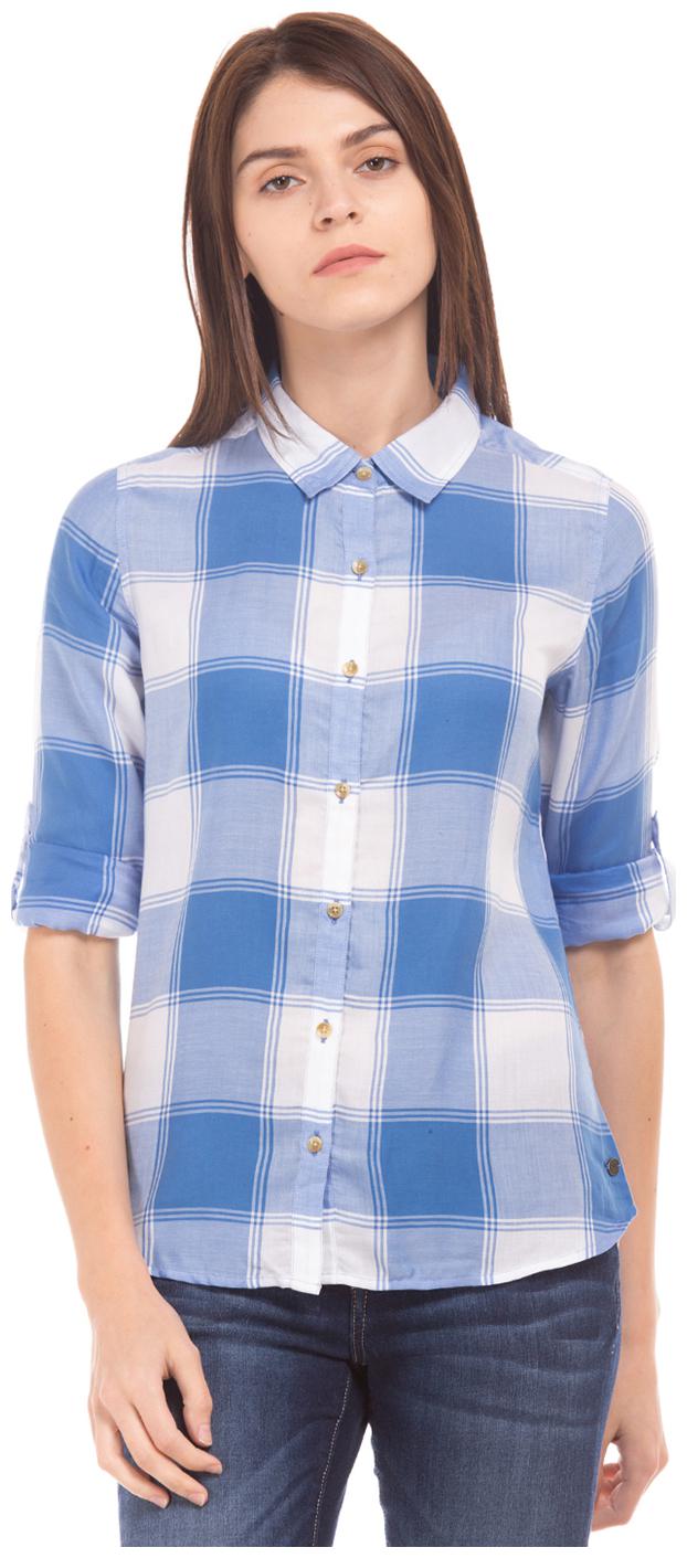 

U S Polo Assn Women Blue Printed Regular Fit Shirt