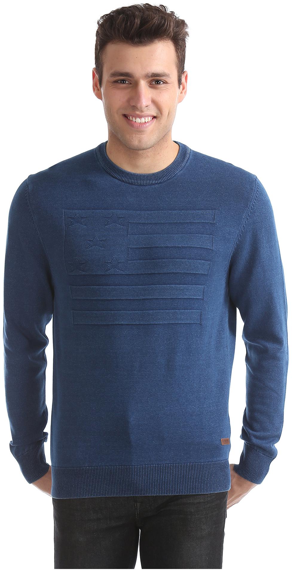 

U S Polo Assn Men Blue Round neck Front-open sweater