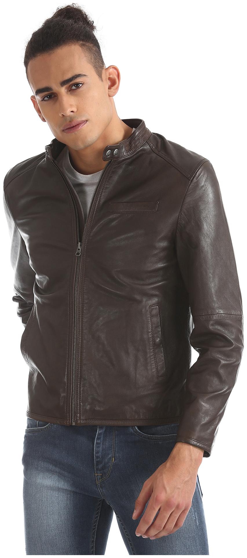 

U S Polo Assn Men Brown Solid Biker jacket