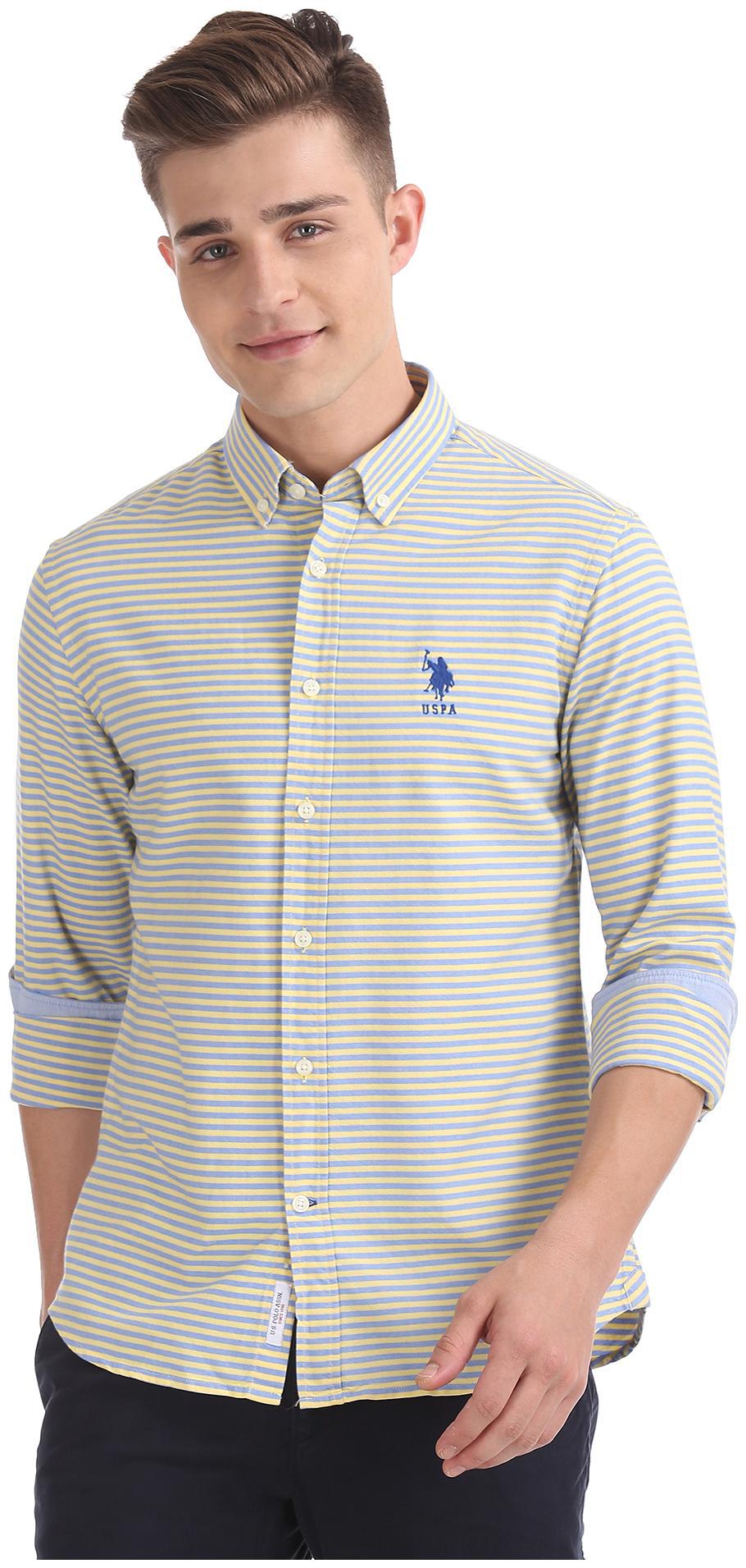 

U S Polo Assn Men Yellow Horizontal Stripes Regular Fit Casual Shirt