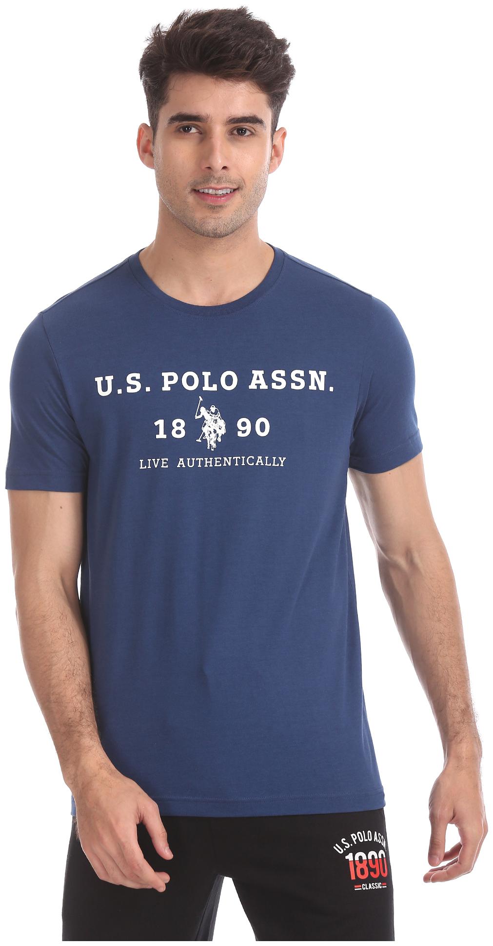 

U S Polo Assn Men Blue Regular fit Cotton Round neck T-Shirt - Pack Of 1