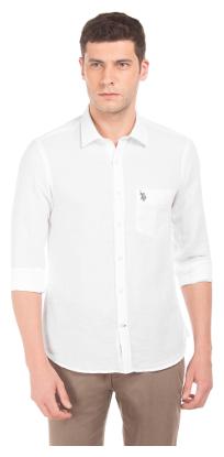 

U S Polo Assn Men White Solid Regular Fit Casual Shirt
