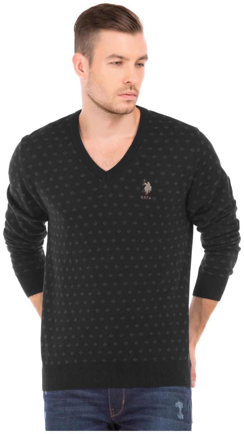

U S Polo Assn Black Cotton Patterned Cotton Sweater
