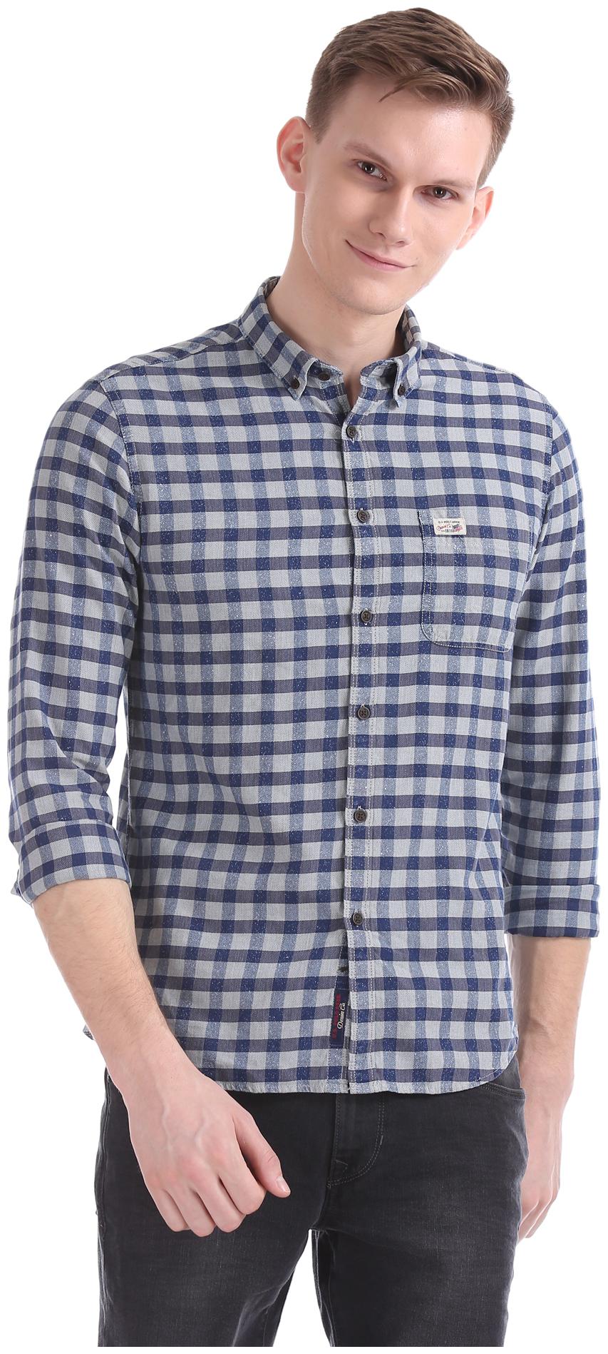 

U S Polo Assn Men Blue Checked Slim Fit Casual Shirt
