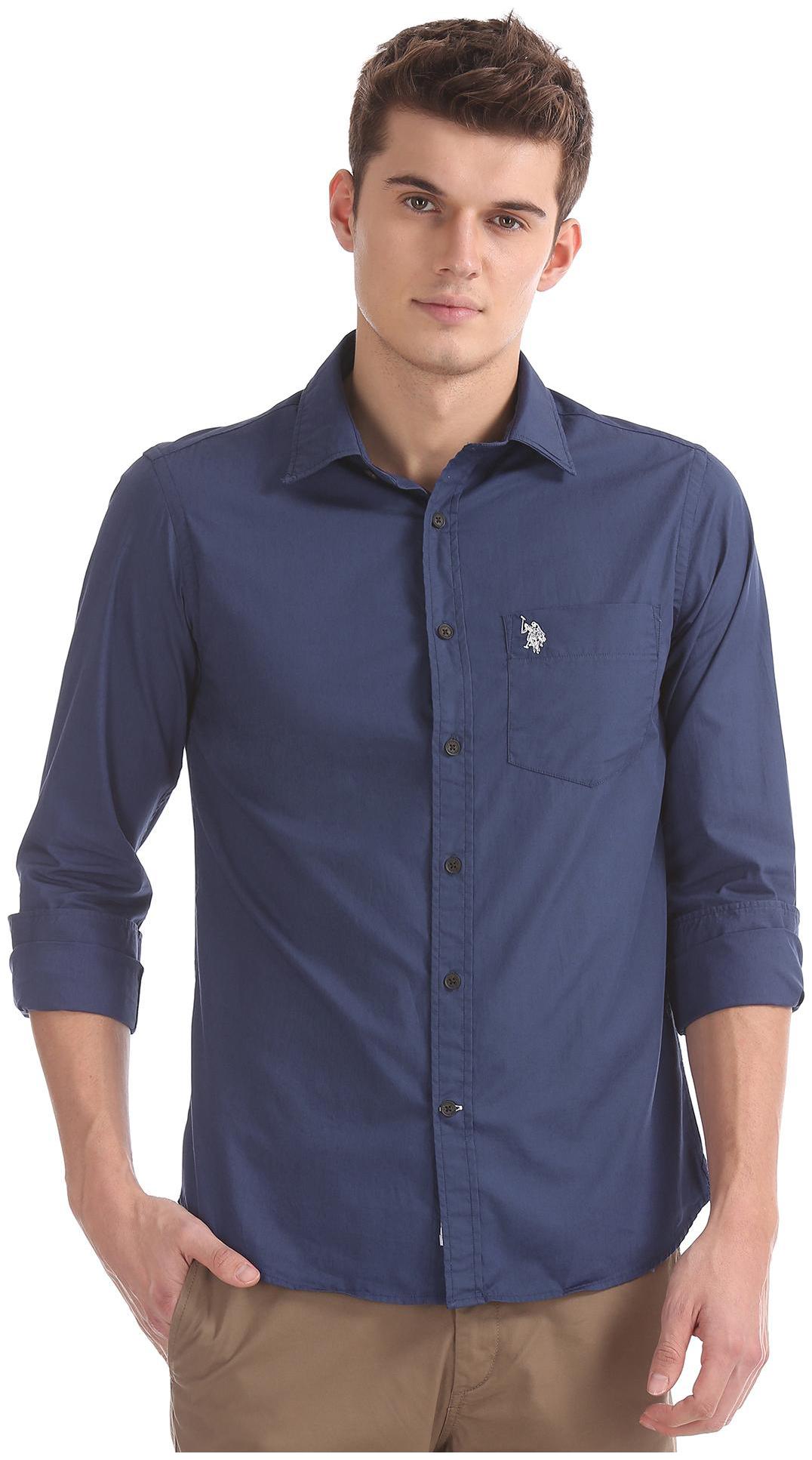

U S Polo Assn Men Blue Solid Regular Fit Casual Shirt