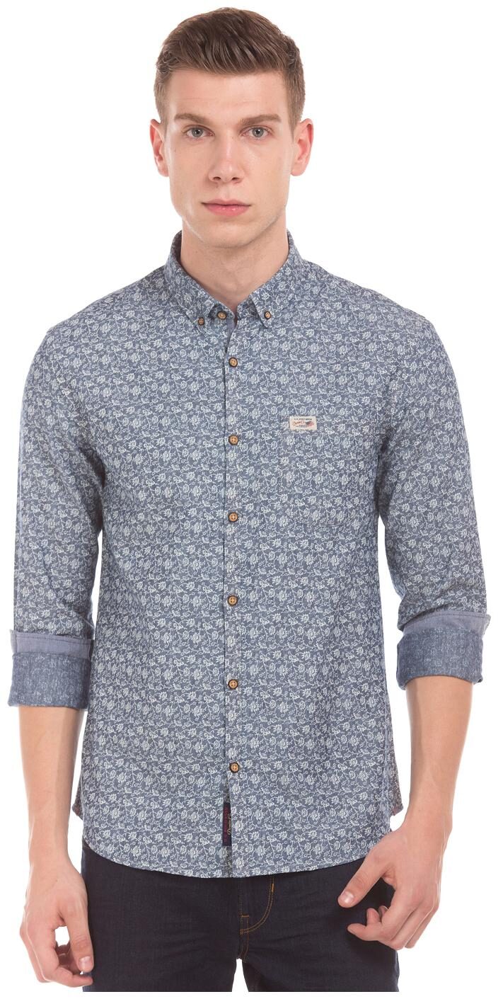 

U S Polo Assn Men Blue Printed Slim Fit Casual Shirt