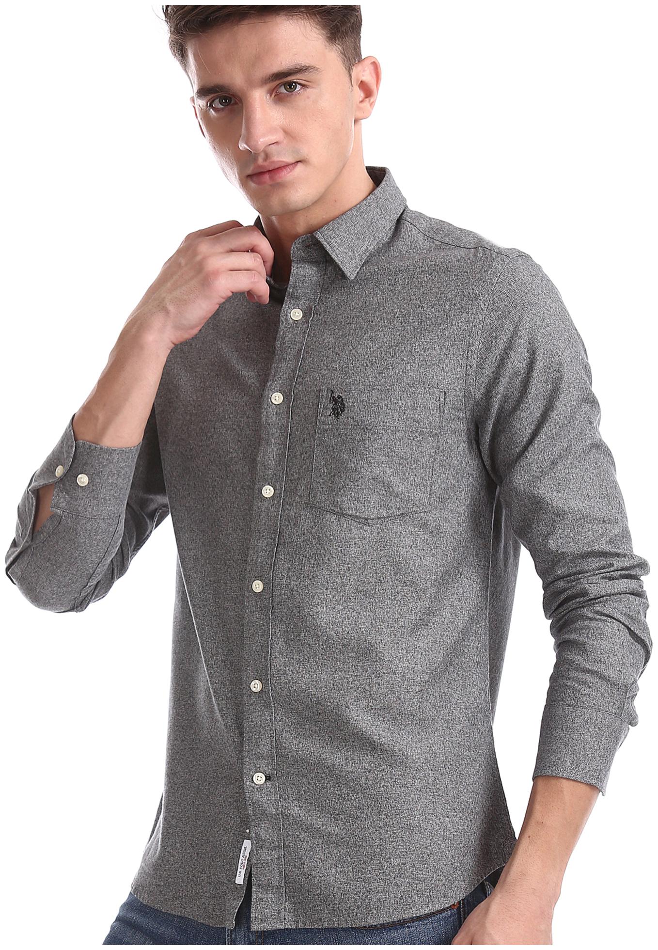 

U S Polo Assn Men Grey Solid Regular Fit Casual Shirt